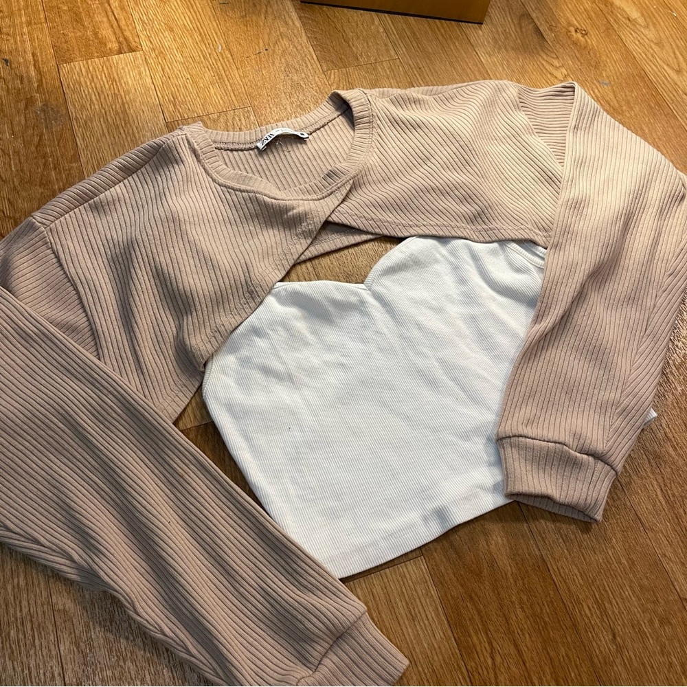 ZARA women’s beige shrug long sleeve sweater